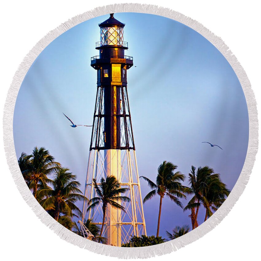 Lighthouse Round Beach Towel featuring the photograph Lighthouse Dusk by Mark Andrew Thomas