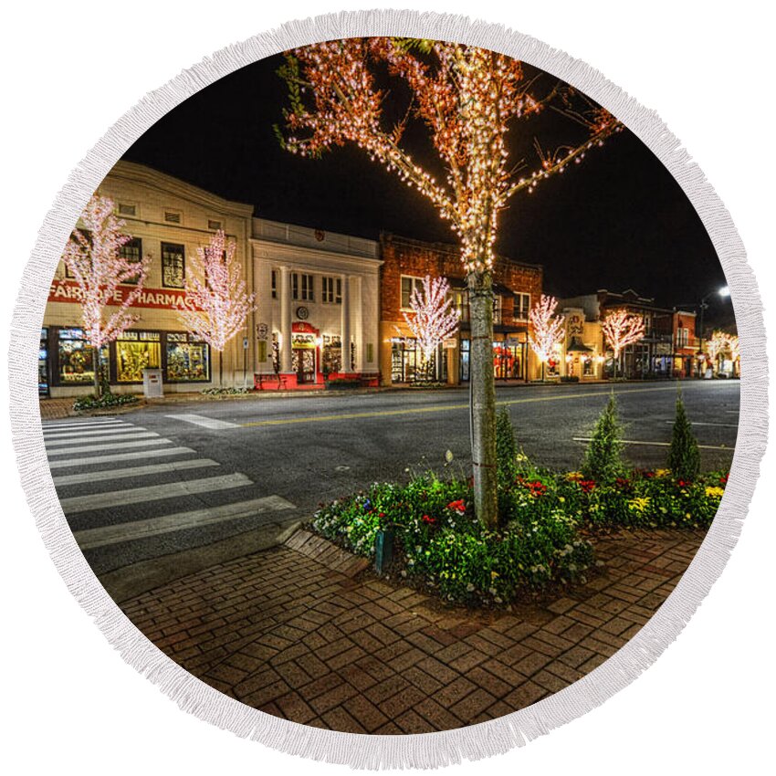 Palm Round Beach Towel featuring the digital art Lights of Fairhope Ave by Michael Thomas
