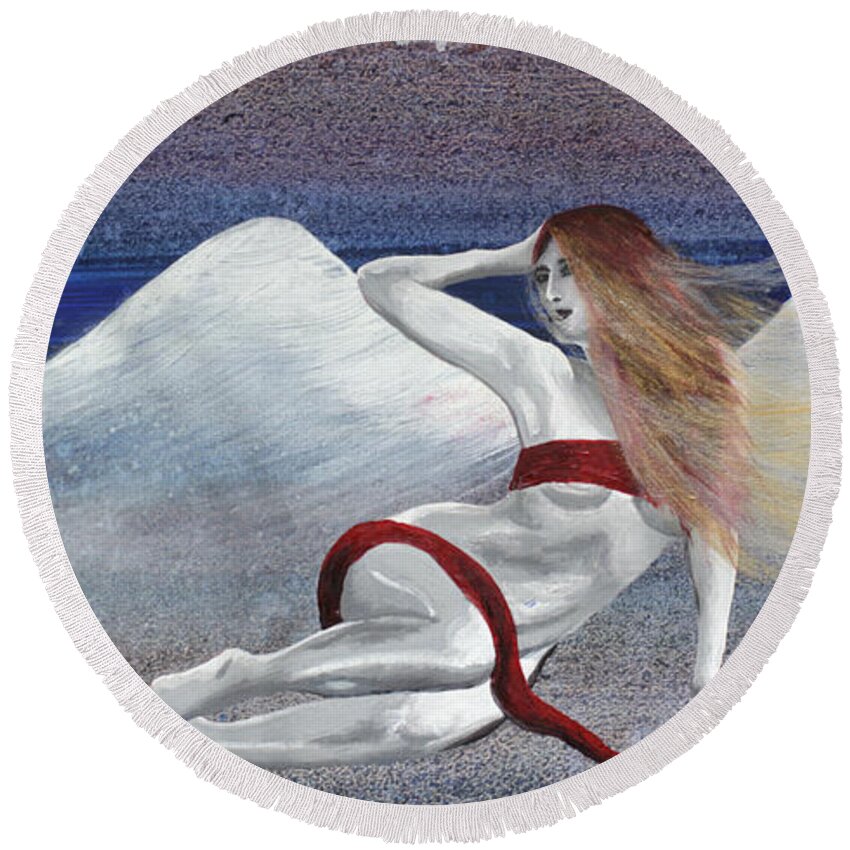 Lilith Round Beach Towel featuring the painting Lilith by Stacey Austin