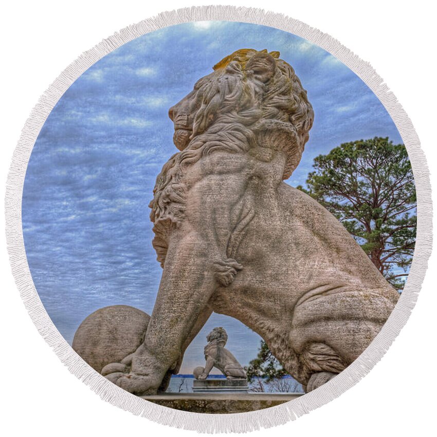 Double Lions Round Beach Towel featuring the photograph Lions Bridge East Lake Side by Jerry Gammon