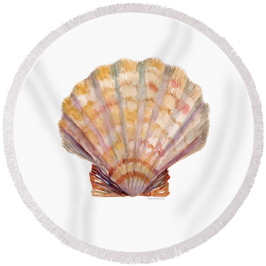 Shell Round Beach Towel featuring the painting Lion's Paw Shell by Amy Kirkpatrick