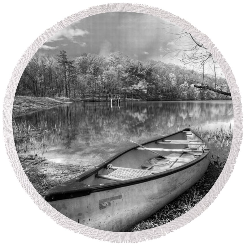 Appalachia Round Beach Towel featuring the photograph Little Bit of Heaven Black and White by Debra and Dave Vanderlaan