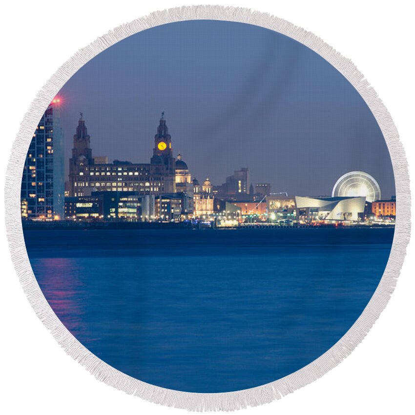 3 Graces Round Beach Towel featuring the photograph Liverpool Waterfront by Spikey Mouse Photography