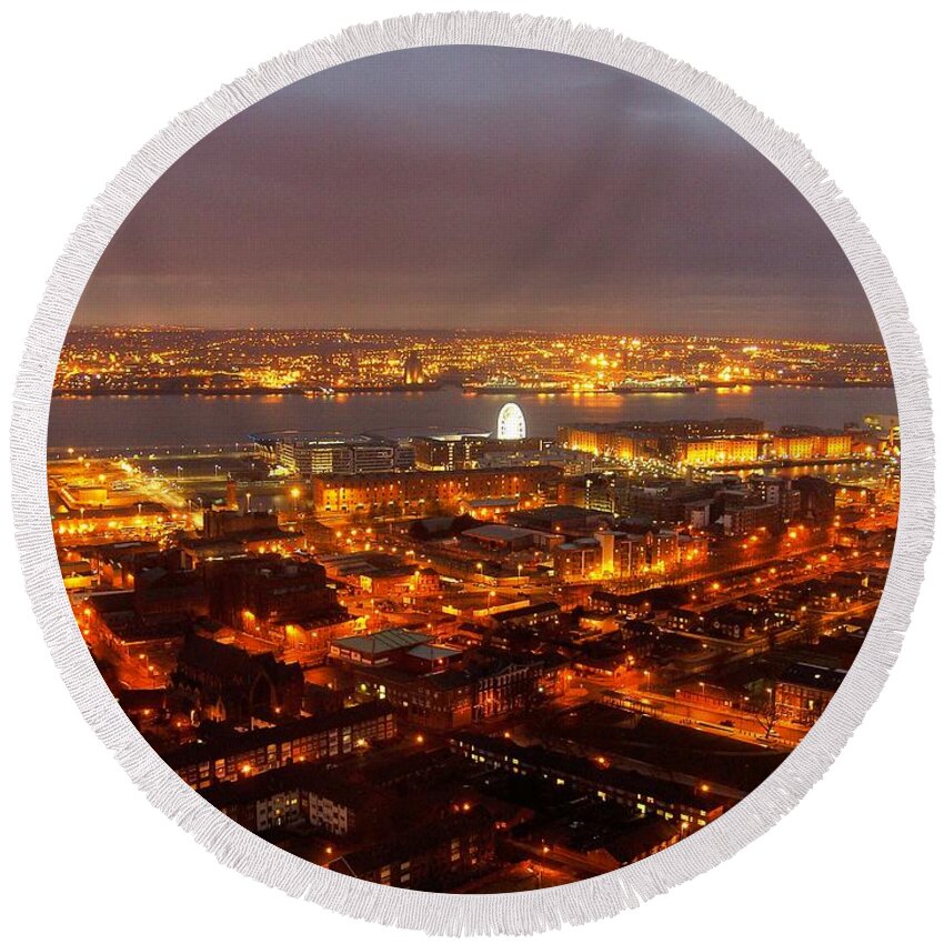 Urban Round Beach Towel featuring the photograph Liverpool Wheel and River Mersey by Steve Kearns