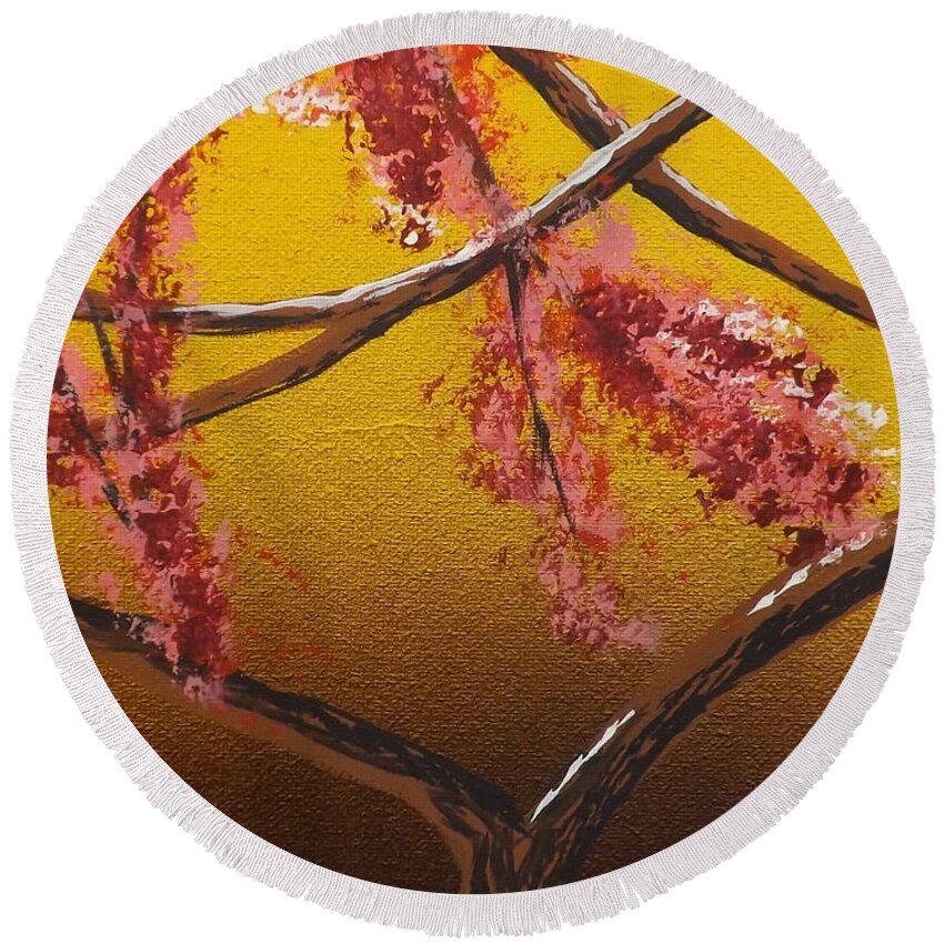  Living Loving Tree Round Beach Towel featuring the painting Living Loving Tree bottom center by Darren Robinson