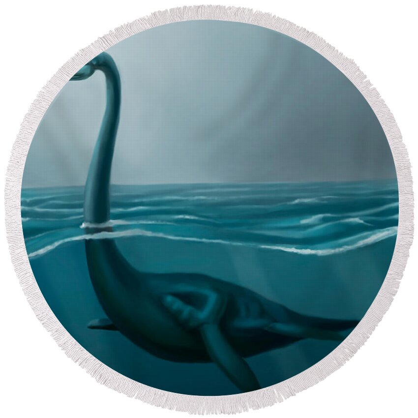 Creature Round Beach Towel featuring the photograph Lochness Monster by Spencer Sutton