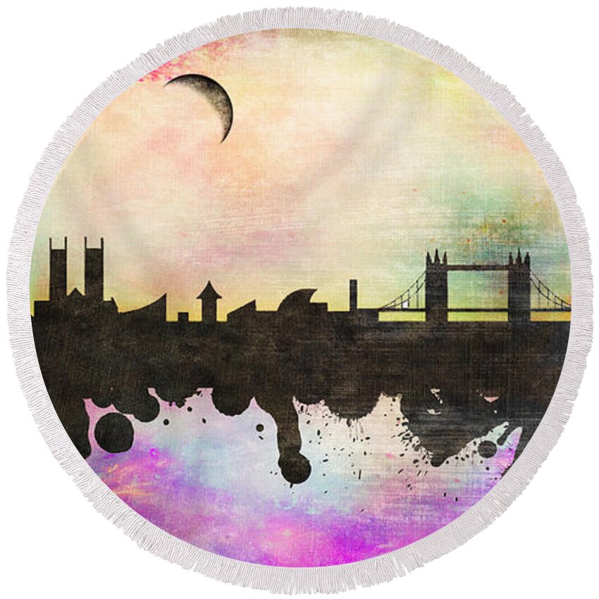Urban Round Beach Towel featuring the painting London by Mark Ashkenazi