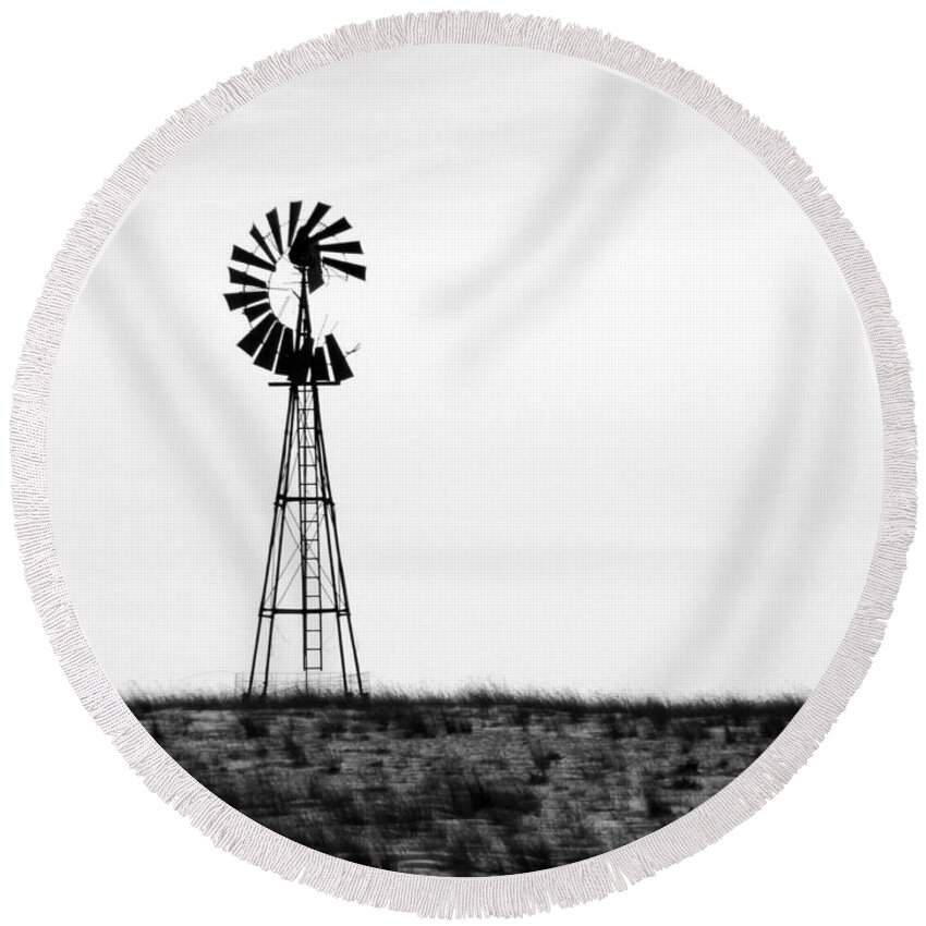 Windmill Round Beach Towel featuring the photograph Lone WindMill by Cathy Anderson