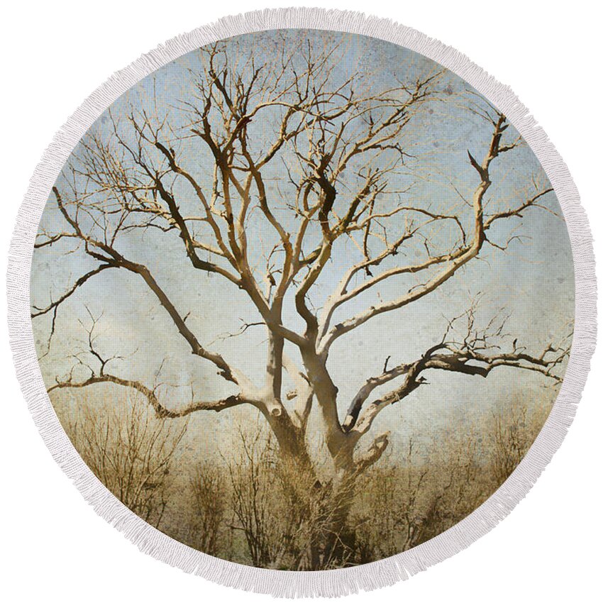 Tree Round Beach Towel featuring the photograph Lonely by Betty LaRue