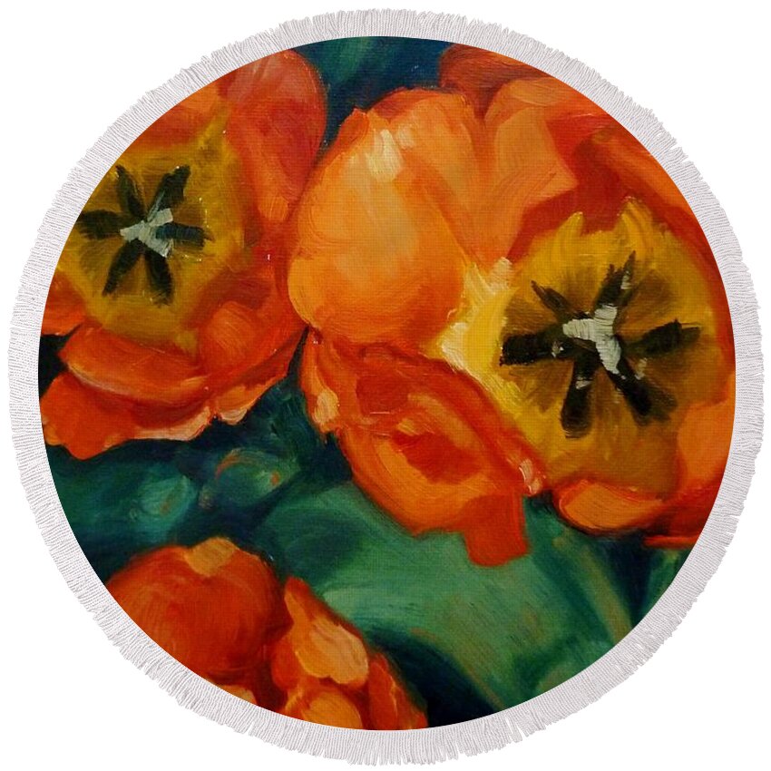 Tulip Round Beach Towel featuring the painting Looking Down by K M Pawelec
