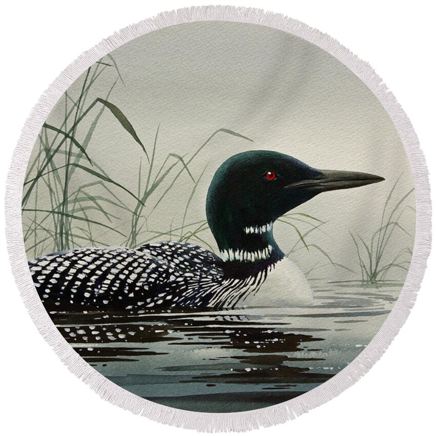 Loon Round Beach Towel featuring the painting Loon Near the Shore by James Williamson