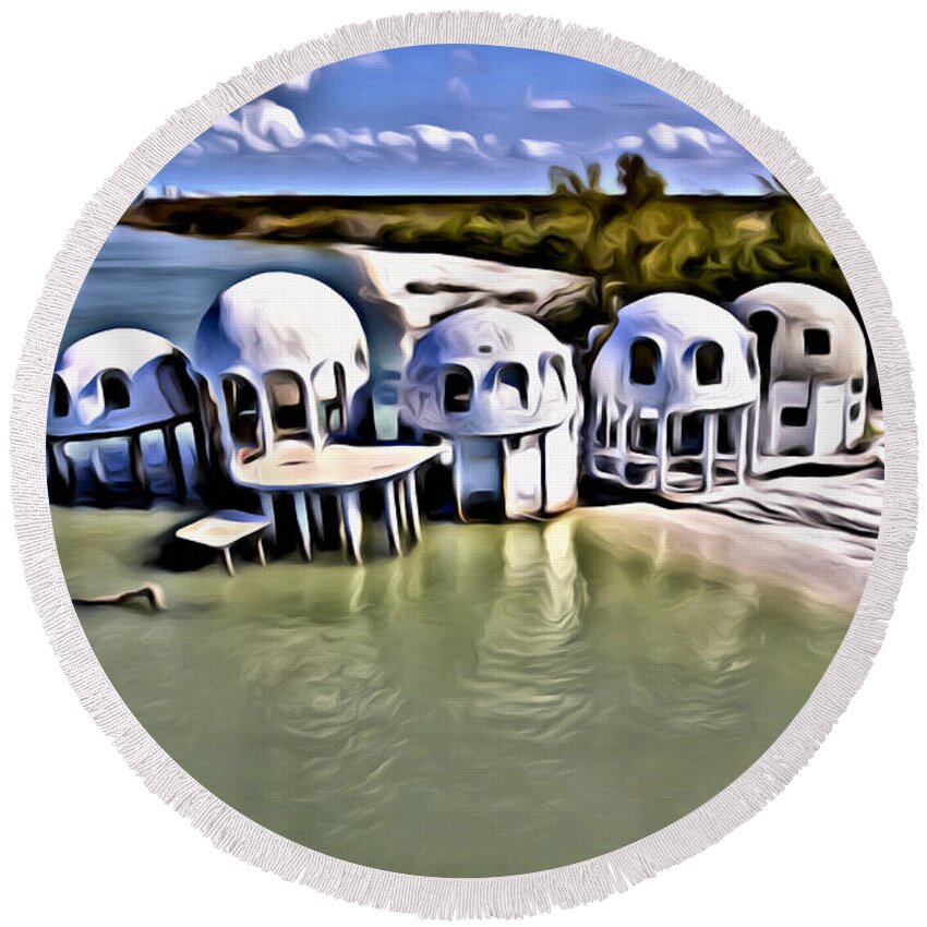 Cape Romano Round Beach Towel featuring the digital art Lost Dome House by Patrick Lynch