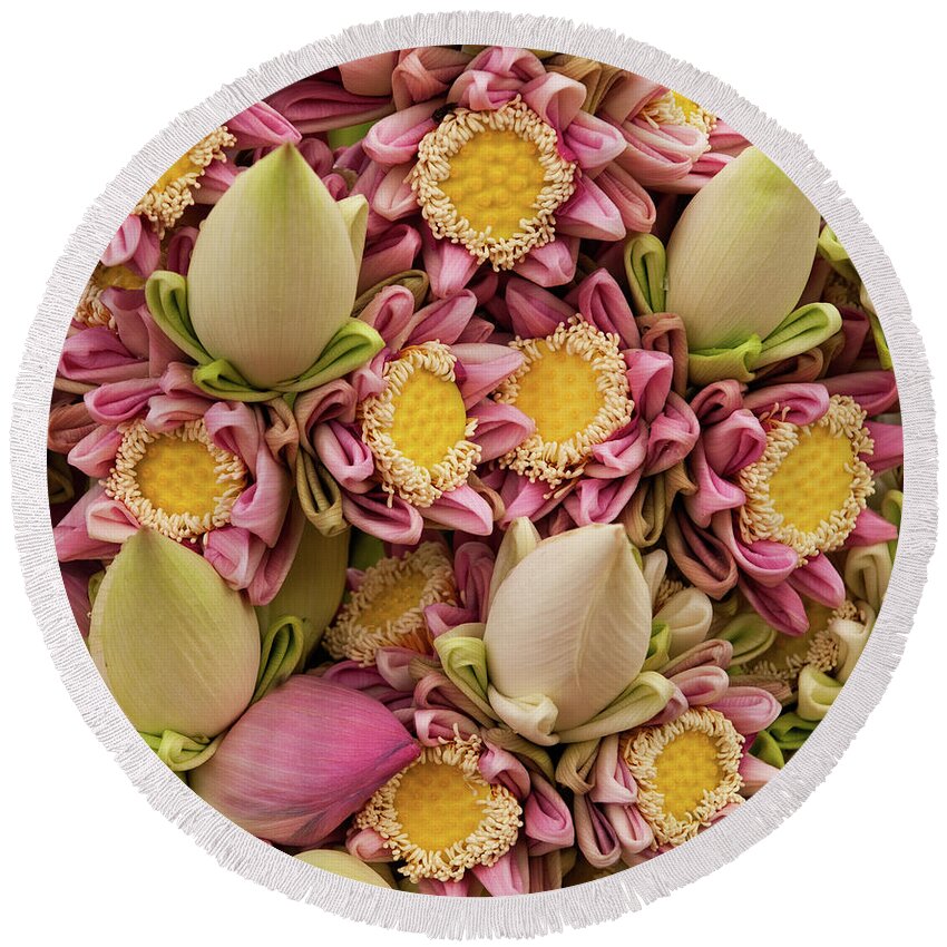 Bunch Round Beach Towel featuring the photograph Lotus Buds 03 by Rick Piper Photography