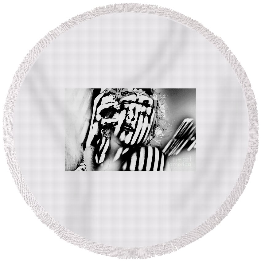 Stripes Round Beach Towel featuring the photograph Lotus Lights by Jessica S