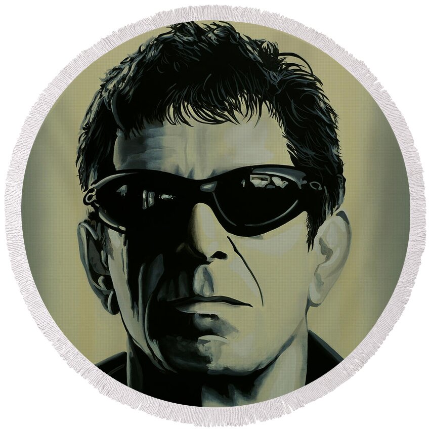 Lou Reed Round Beach Towel featuring the painting Lou Reed Painting by Paul Meijering