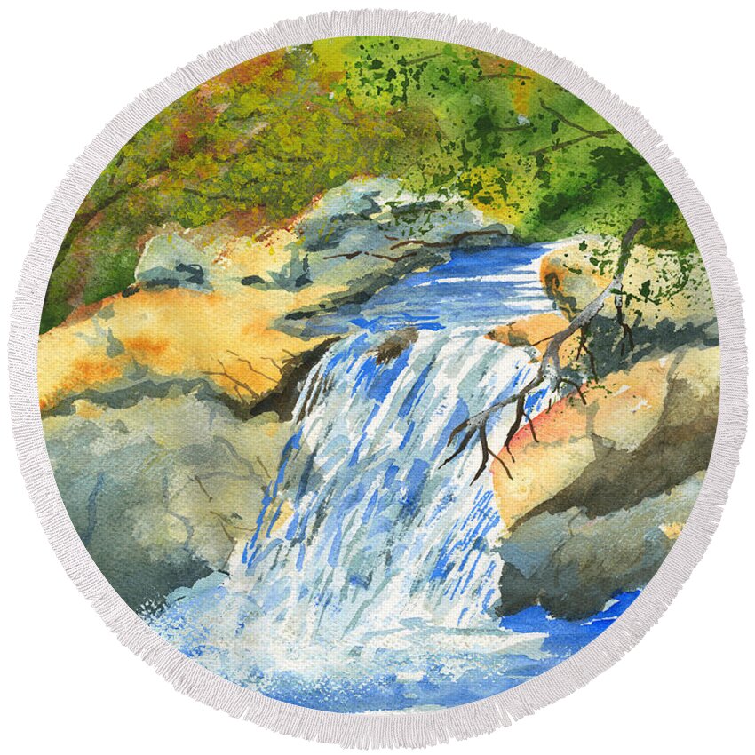 Burch Creek Round Beach Towel featuring the painting Lower Burch Creek by Walt Brodis