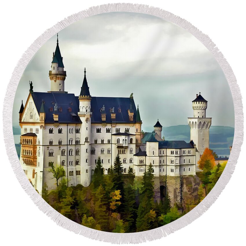  German Castle Round Beach Towel featuring the photograph Neuschwanstein Castle in Bavaria Germany by Ginger Wakem