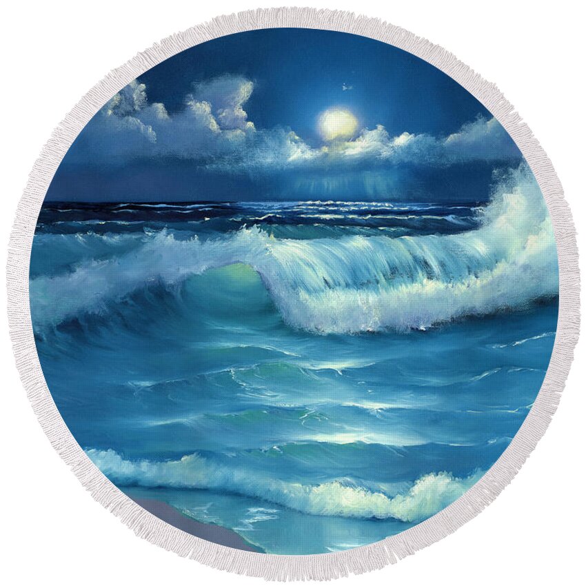 Seascape Round Beach Towel featuring the painting Lullaby in Moonlight by Kathie Camara