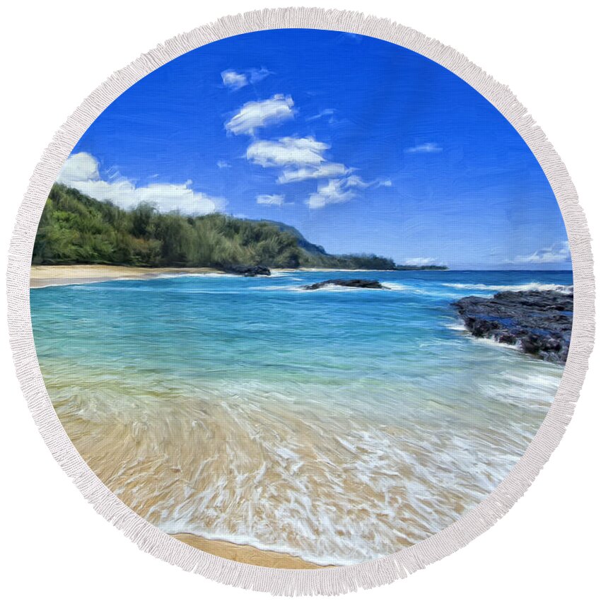 Hawaii Round Beach Towel featuring the painting Lumahai Beach Kauai by Dominic Piperata