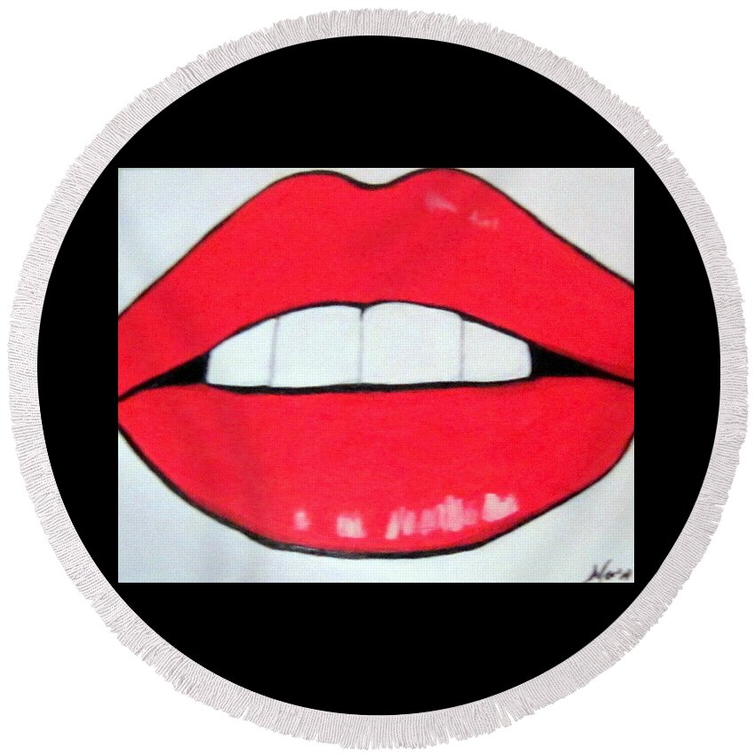 Luscious Lips Art Deco And Modern Round Beach Towel featuring the painting Luscious Lips by Nora Shepley