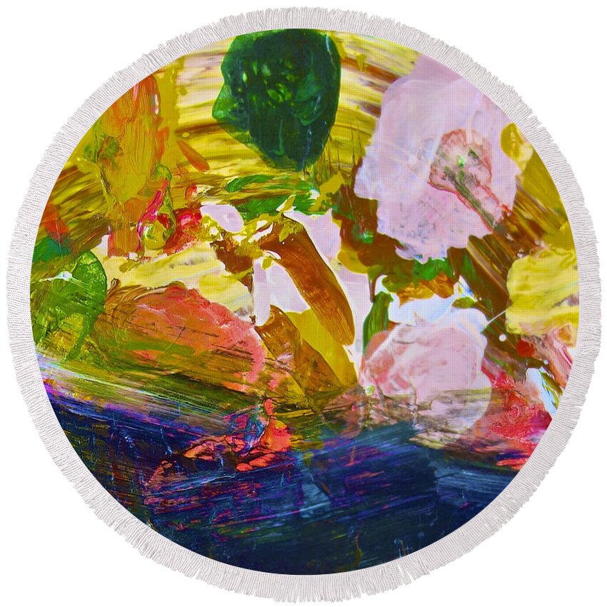 Abstract Painting Round Beach Towel featuring the painting Intuitive painting 267 by Joan Reese