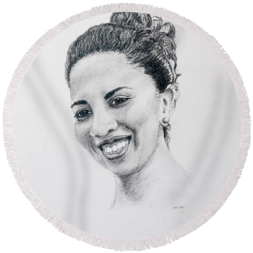 Portrait Round Beach Towel featuring the drawing M by Daniel Reed