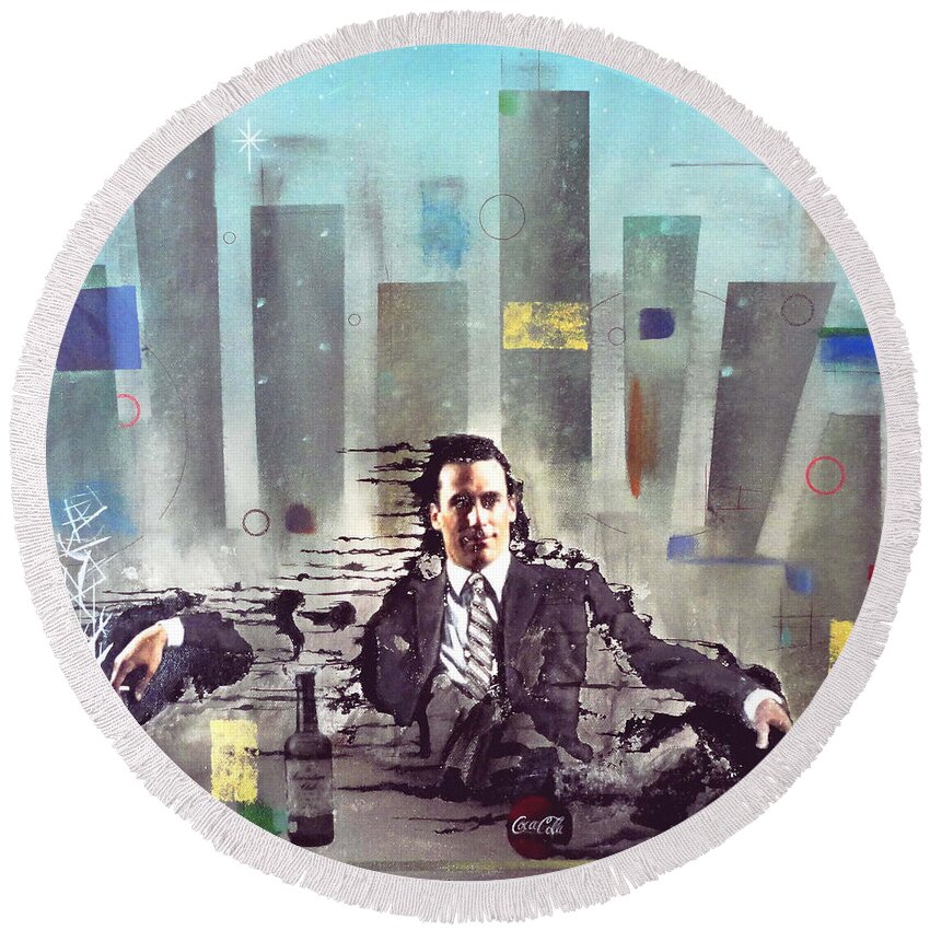 Mad Men Round Beach Towel featuring the painting Mad Men Disintegration of Don Draper by John Lyes