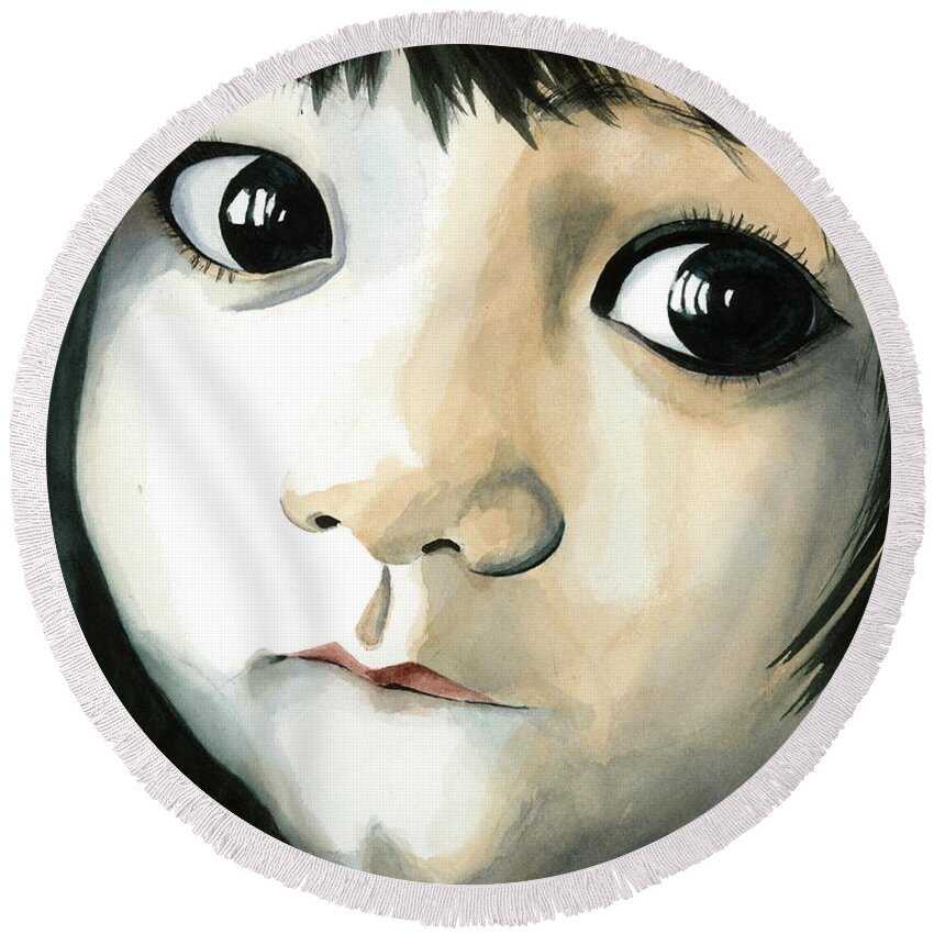 Asian Baby Round Beach Towel featuring the painting Madi's Eyes by Michal Madison