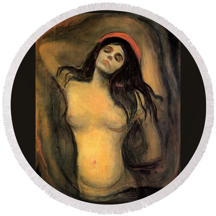 Munch Round Beach Towel featuring the painting Madonna by Pam Neilands