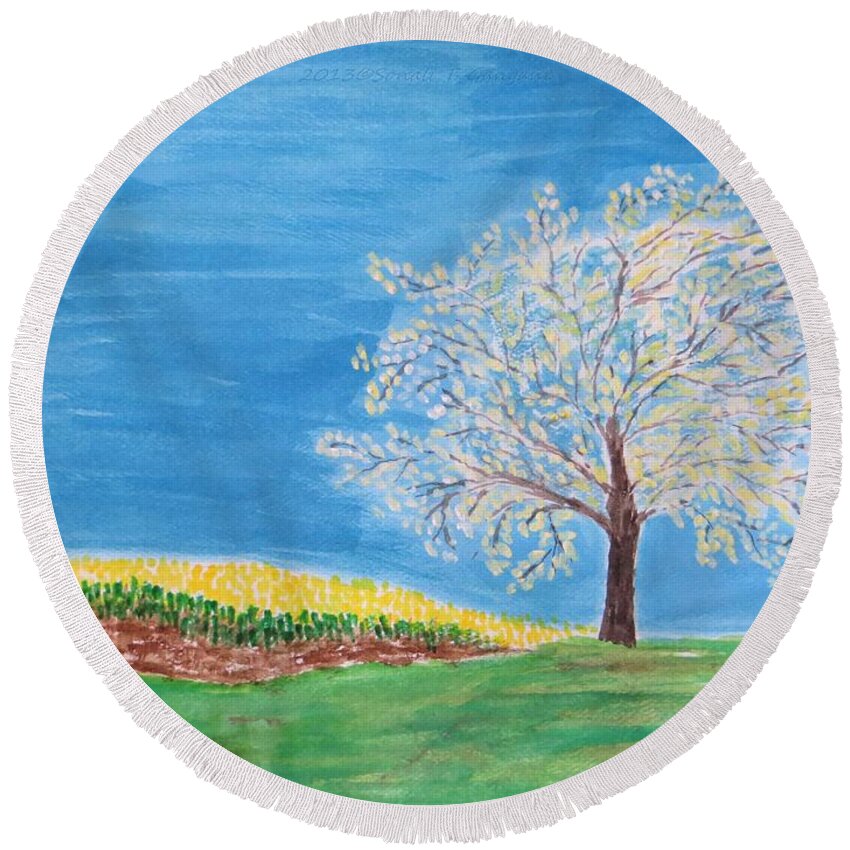 The Wish Tree Round Beach Towel featuring the painting Magical wish tree by Sonali Gangane