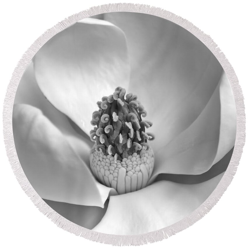 Jemmy Archer Round Beach Towel featuring the photograph Magnolia BW by Jemmy Archer