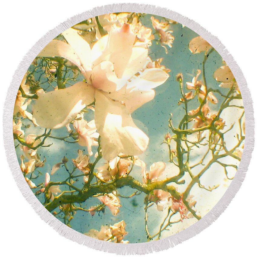 Magnolia Round Beach Towel featuring the photograph Magnolia by Cassia Beck
