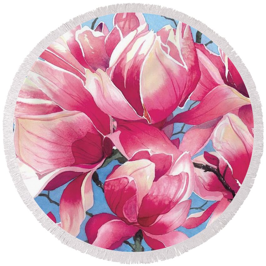 Flower Round Beach Towel featuring the painting Magnolia Medley by Barbara Jewell