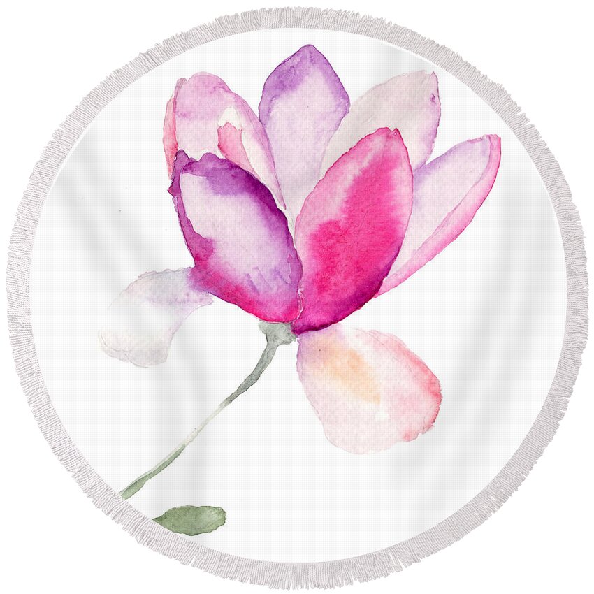 Background Round Beach Towel featuring the painting Magnolia by Regina Jershova