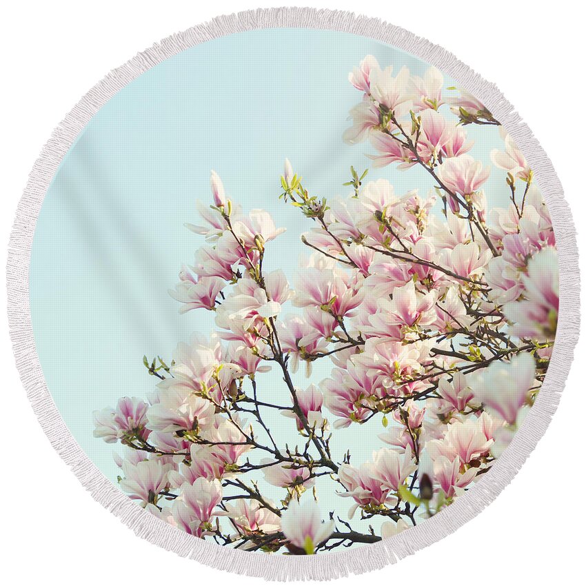 Magnolia Round Beach Towel featuring the photograph Magnolias by Sylvia Cook