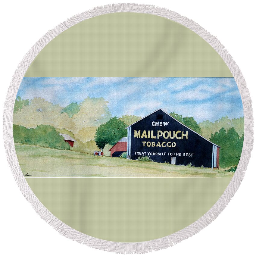 Mail Pouch Round Beach Towel featuring the painting Mail Pouch by Jim Gerkin