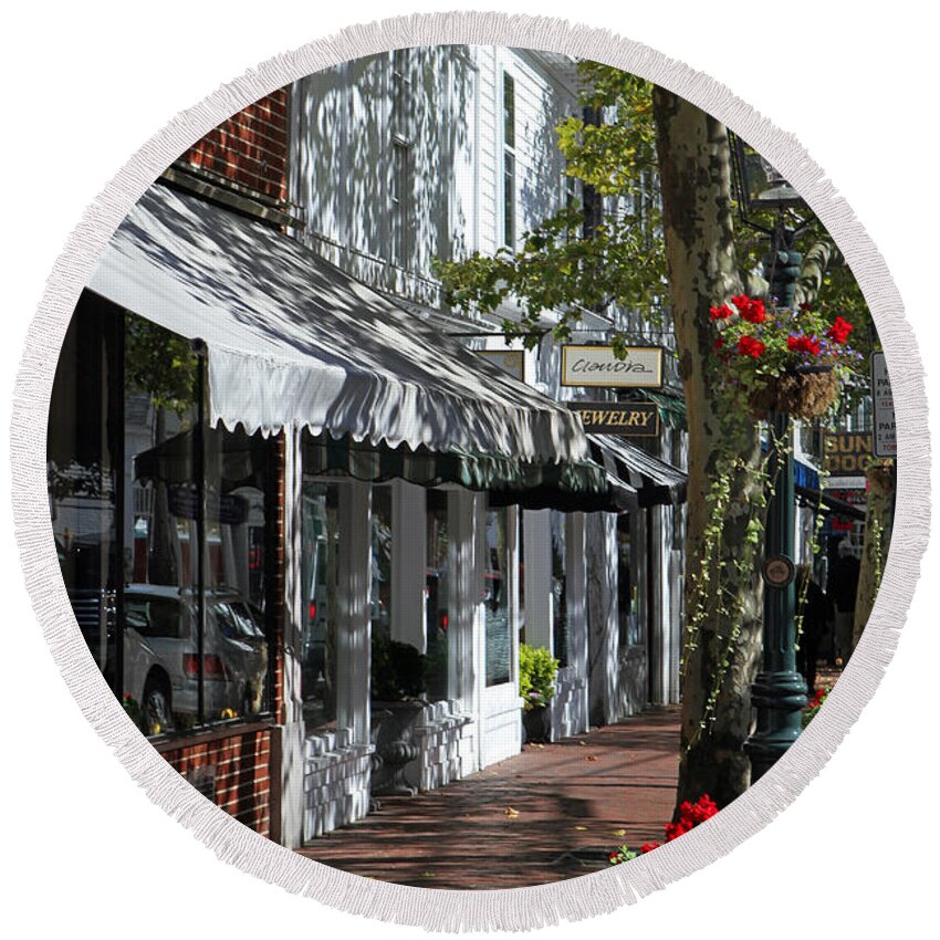 Edgartown Round Beach Towel featuring the photograph Main Street in Edgartown by Juergen Roth