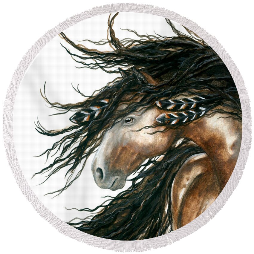 Horse Round Beach Towel featuring the painting Majestic Pinto Horse 80 by AmyLyn Bihrle