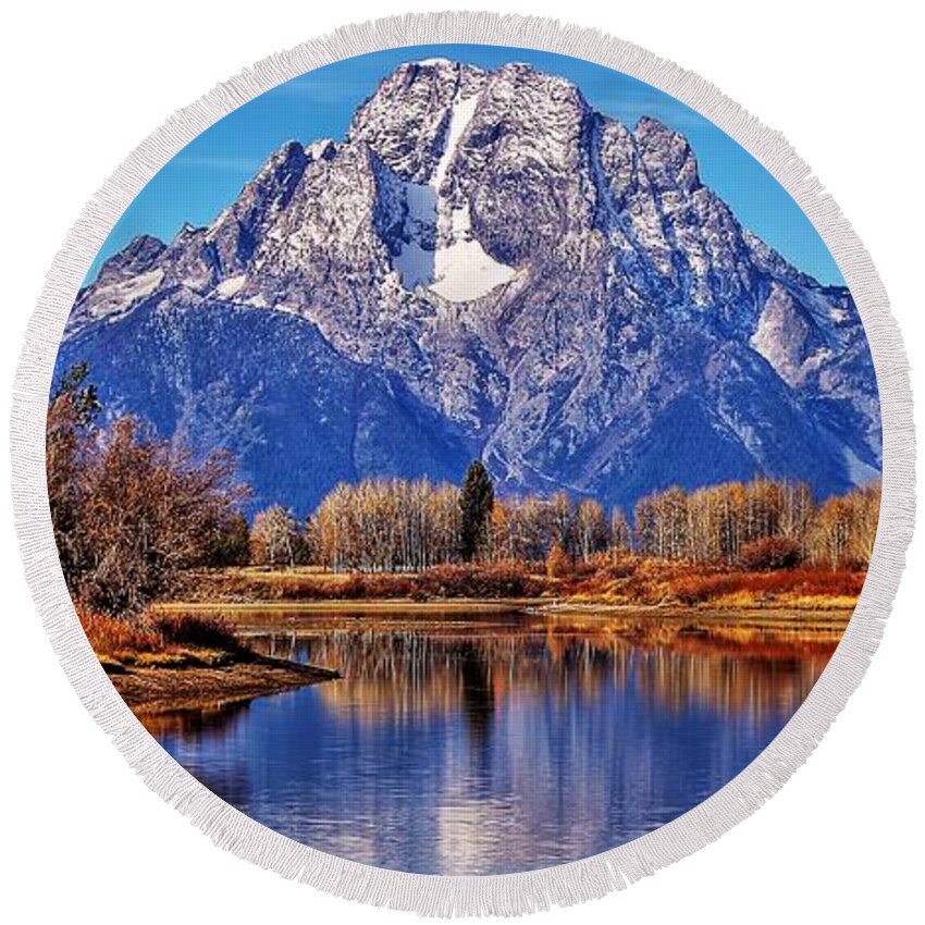 Grand Tetons Round Beach Towel featuring the photograph Majestic Moran by Benjamin Yeager