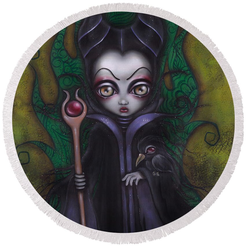 Villains Round Beach Towel featuring the painting Maleficent by Abril Andrade