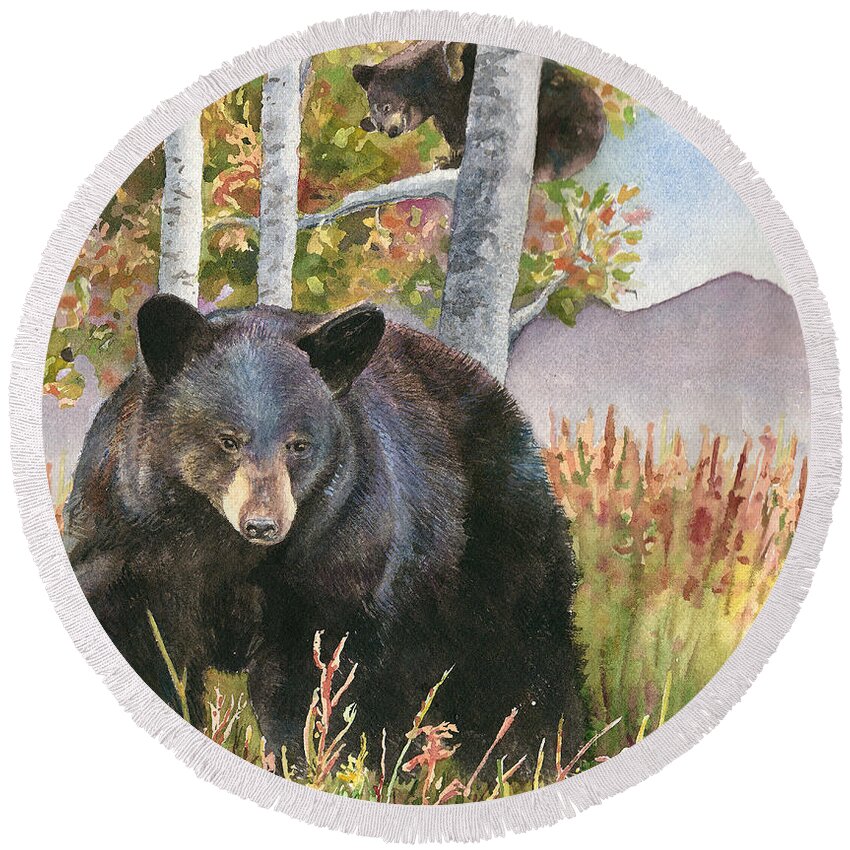 Bear Painting Round Beach Towel featuring the painting Mama Bear by Anne Gifford