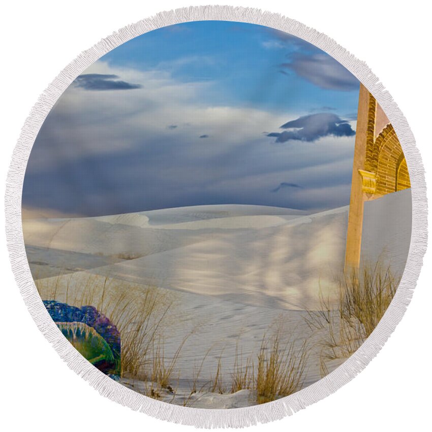 White Sands Round Beach Towel featuring the digital art Man of War Approaching Golden Gate by Georgianne Giese