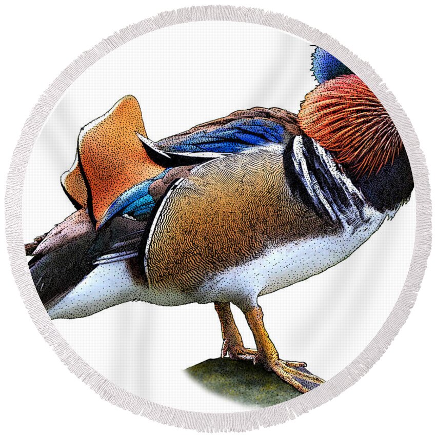 Nature Round Beach Towel featuring the photograph Mandarin Duck by Roger Hall
