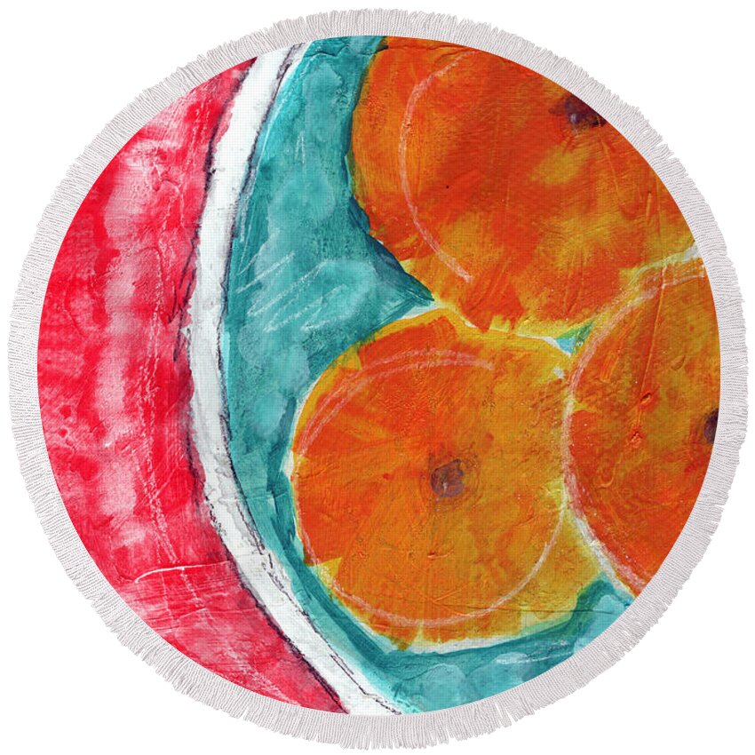 Oranges Round Beach Towel featuring the painting Mandarins by Linda Woods