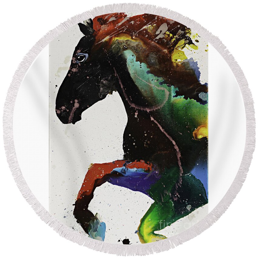 Horse Round Beach Towel featuring the painting Manely.Hair by Kasha Ritter