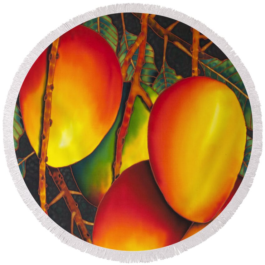 Mango Fruit Round Beach Towel featuring the painting Mangos by Daniel Jean-Baptiste