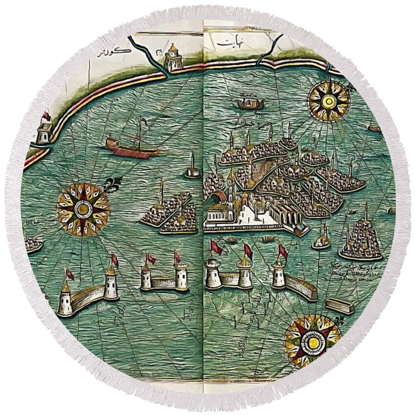 Medieval Map Round Beach Towel featuring the digital art Map of the city of Venice by Dragica Micki Fortuna