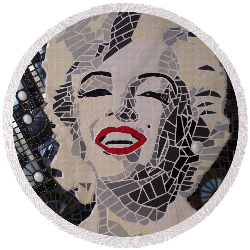 Marilyn Monroe Round Beach Towel featuring the photograph Marilyn by Adriana Zoon