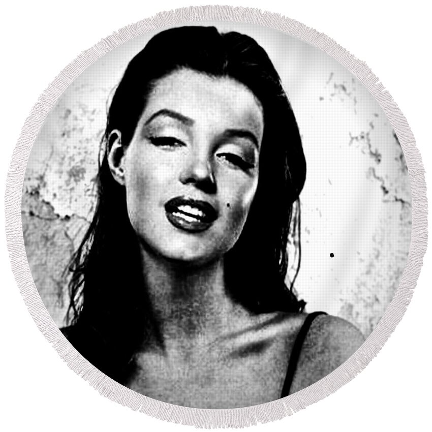 Marilyn Monroe Round Beach Towel featuring the photograph Marilyn Monroe--Brunette by Saundra Myles