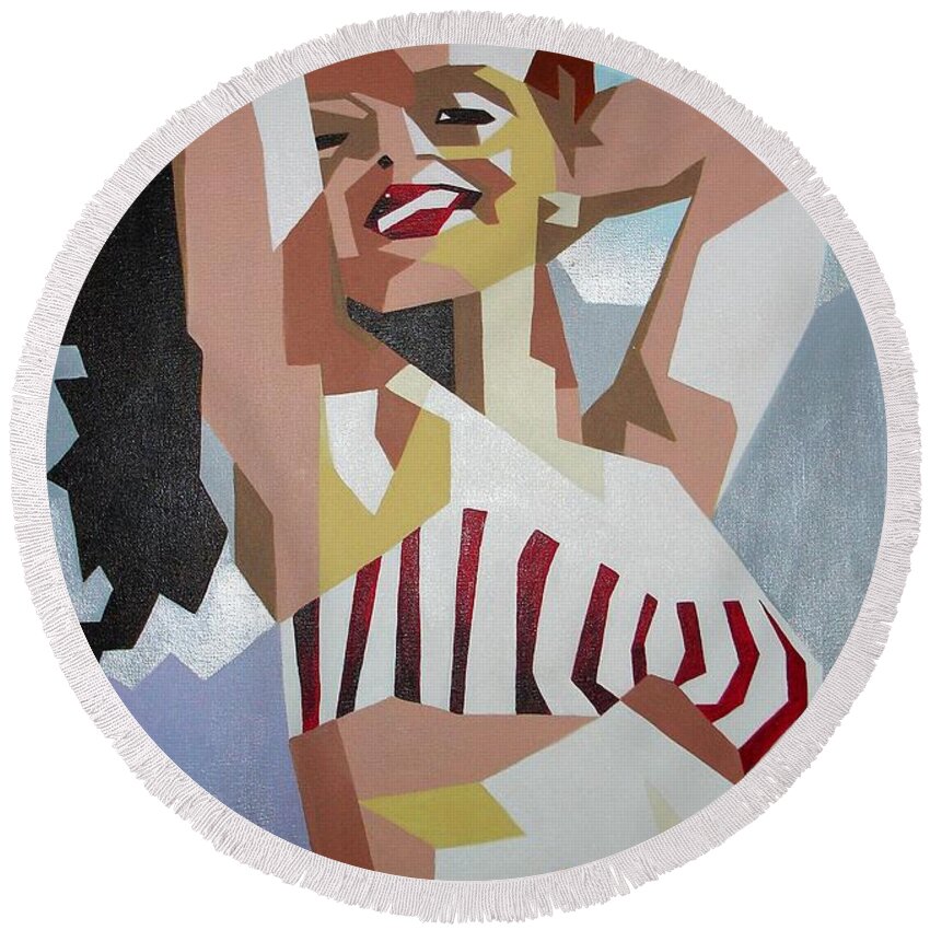 Actress Round Beach Towel featuring the painting Marilyn by Taiche Acrylic Art